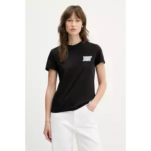 Tommy Jeans tricou din bumbac femei, culoarea negru, DW0DW21338 imagine