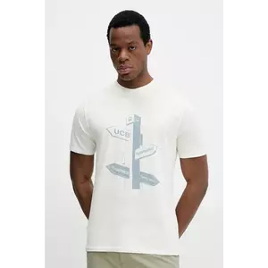 United Colors of Benetton tricou din bumbac barbati, culoarea bej, cu imprimeu, 3F98U109Y imagine