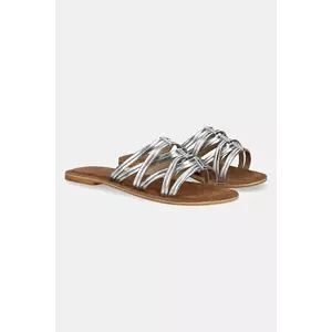 Answear Lab slapi de piele femei, culoarea argintiu imagine