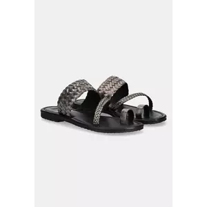 Answear Lab slapi de piele femei, culoarea argintiu imagine