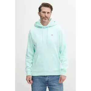 Tommy Jeans bluza barbati, culoarea turcoaz, cu glugă, neted, DM0DM20742 imagine