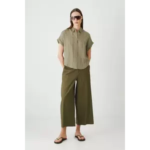 Medicine pantaloni din in culoarea verde, fason culottes, medium waist imagine