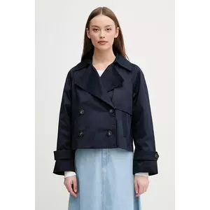 United Colors of Benetton sacou din bumbac femei, culoarea bleumarin, de tranzitie, cu doua randuri de nasturi, 2RGCDW034 imagine