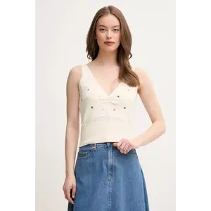 United Colors of Benetton top din bumbac culoarea bej, 10C1EH01A imagine