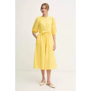 Barbour rochie din bumbac Heidi culoarea galben, midi, evazată, LDR0893YE32 imagine