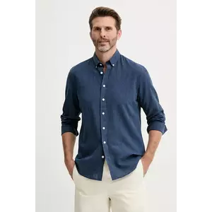 Lindbergh cămașă de in bărbați, culoarea bleumarin, cu guler button-down, relaxed, 30-203344B imagine