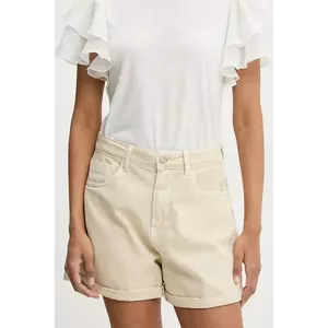 Answear Lab pantaloni scurti jeans femei, culoarea bej, neted, high waist imagine