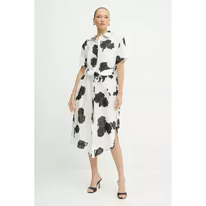 Liviana Conti rochie din in culoarea bej, midi, dreaptă, L5SL53 imagine