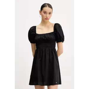 Tommy Jeans rochie din bumbac culoarea negru, mini, evazată, DW0DW21334 imagine