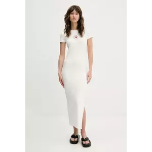 Tommy Jeans rochie culoarea alb, midi, mulată, DW0DW20384 imagine