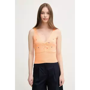 United Colors of Benetton top din bumbac culoarea portocaliu, 10C1EH01A imagine