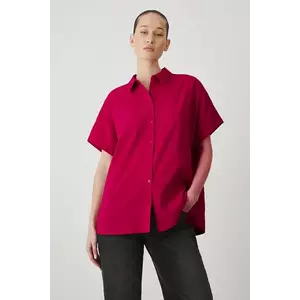 Medicine camasa femei, culoarea rosu, cu guler clasic, relaxed imagine