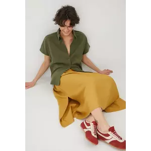 Medicine camasa femei, culoarea verde, cu guler clasic, relaxed imagine