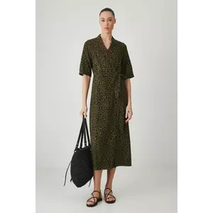 Medicine rochie din amestec de in culoarea verde, midi, evazată imagine