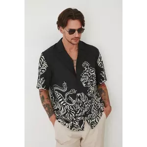 Medicine camasa din amestec de in barbati, culoarea negru, relaxed imagine