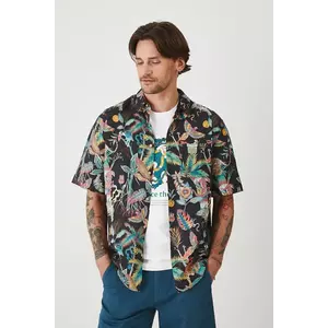 Medicine camasa de in barbati, culoarea negru, cu guler clasic, relaxed imagine