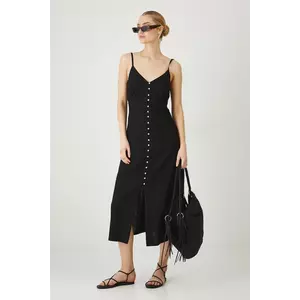 Medicine rochie din in culoarea negru, midi, mulată imagine