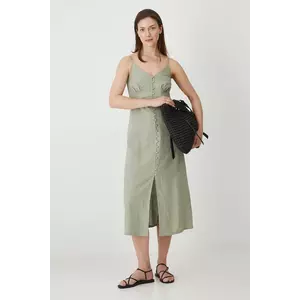 Medicine rochie din in culoarea verde, midi, mulată imagine