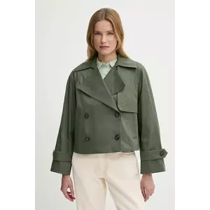 United Colors of Benetton sacou de bumbac femei, culoarea verde, de tranzitie, cu doua randuri de nasturi, 2RGCDW034 imagine