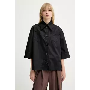 MMC STUDIO cămașă din bumbac femei, culoarea negru, cu guler clasic, relaxed, PAGON.NEO imagine
