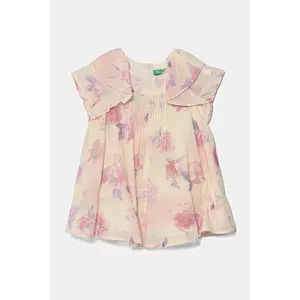 United Colors of Benetton rochie din bumbac pentru copii culoarea roz, mini, evazată, 4HYUGV02B imagine