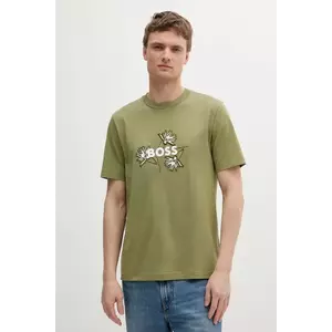 BOSS tricou din bumbac barbati, culoarea verde, cu imprimeu, 50536796 imagine