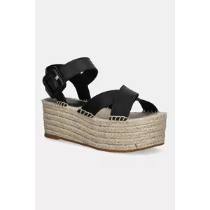 BOSS espadrile de piele Machica culoarea negru, cu platforma, 50542356 imagine