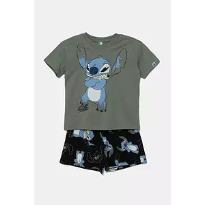 United Colors of Benetton set de pijama de bumbac pentru copii culoarea verde, cu imprimeu, 30960P08H imagine