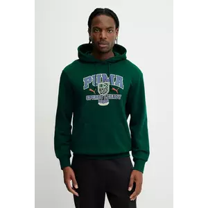Puma hanorac de bumbac bărbați, culoarea verde, cu glugă, cu imprimeu, 629629 imagine