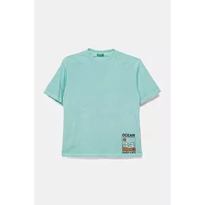 United Colors of Benetton tricou de bumbac pentru copii culoarea turcoaz, cu imprimeu, 3PCMC10N7 imagine