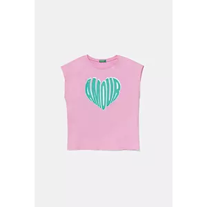 United Colors of Benetton tricou de bumbac pentru copii culoarea roz, 3JERC10PB imagine