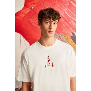 tricou din bumbac culoarea bej, cu imprimeu imagine