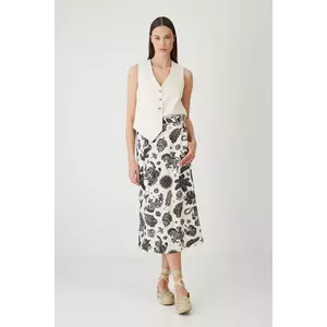 Medicine fustă din amestec de in culoarea bej, midi, drept imagine