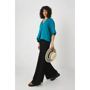 Medicine pantaloni din amestec de in culoarea negru, lat, medium waist imagine