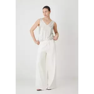 Medicine pantaloni din amestec de in culoarea bej, lat, medium waist imagine