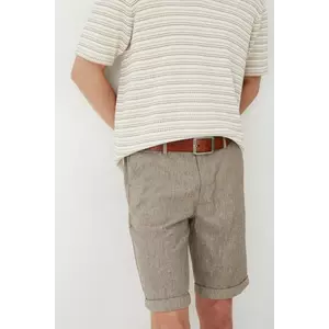 Medicine pantaloni scurți din amestec de in culoarea maro, melanj imagine