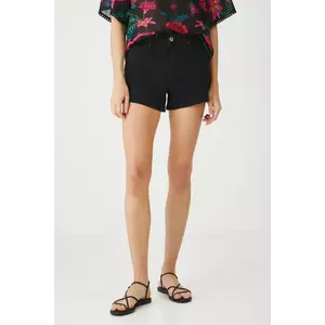 Medicine pantaloni scurti jeans culoarea negru, neted, medium waist imagine