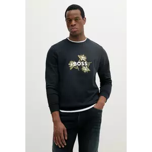 BOSS hanorac de bumbac barbati, culoarea albastru marin, cu imprimeu, 50536797 imagine