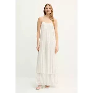 BOSS rochie din amestec de mătase culoarea bej, maxi, evazată, 50535154 imagine