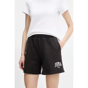 Puma pantaloni scurți culoarea negru, cu imprimeu, high waist, 685035 imagine