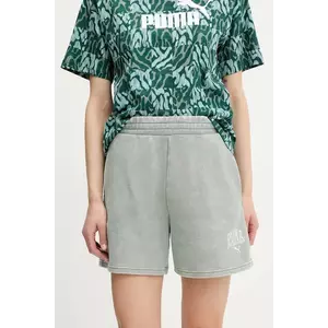 Puma pantaloni scurți culoarea verde, cu imprimeu, high waist, 685035 imagine
