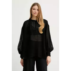 Luisa Spagnoli bluză din in culoarea negru, uni, 542157 imagine