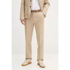 United Colors of Benetton pantaloni din in culoarea bej, mulata, 43B3UF03X imagine