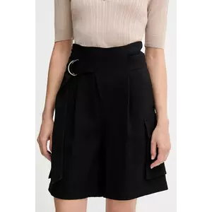 Sisley pantaloni scurți culoarea negru, uni, high waist, 4G48L901I imagine
