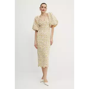 Luisa Spagnoli rochie culoarea bej, midi, dreaptă, 542142 imagine