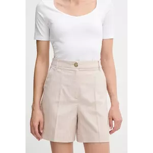 United Colors of Benetton pantaloni scurți din amestec de in culoarea bej, cu imprimeu, high waist, 49KBD901X imagine