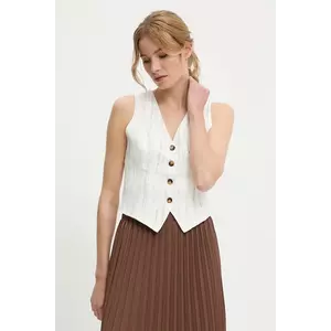 Answear Lab vestă de in culoarea alb, un singur rand de nasturi imagine