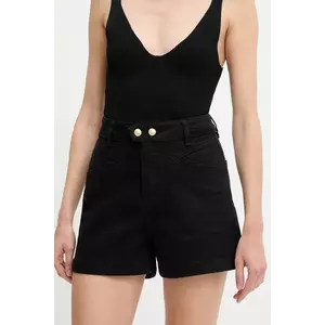 Answear Lab pantaloni scurti jeans culoarea negru, neted, high waist imagine