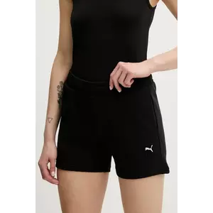 Puma pantaloni scurți din bumbac culoarea negru, uni, high waist, 685020 imagine