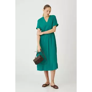 Medicine rochie din amestec de in culoarea verde, midi, mulata imagine